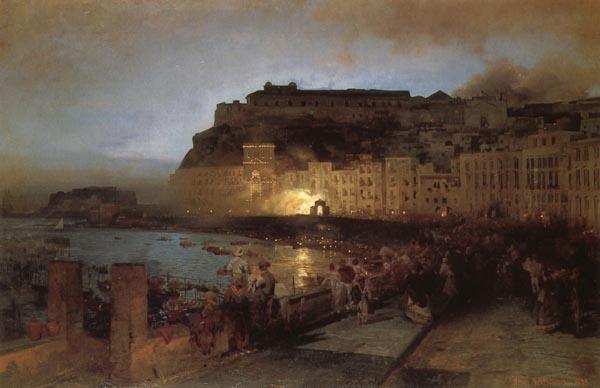 Oswald achenbach Fireworks in Naples Sweden oil painting art